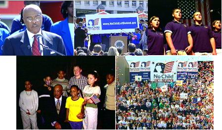 Photo montage of Secretary Paige on "No Child Left Behind" Tour Across America